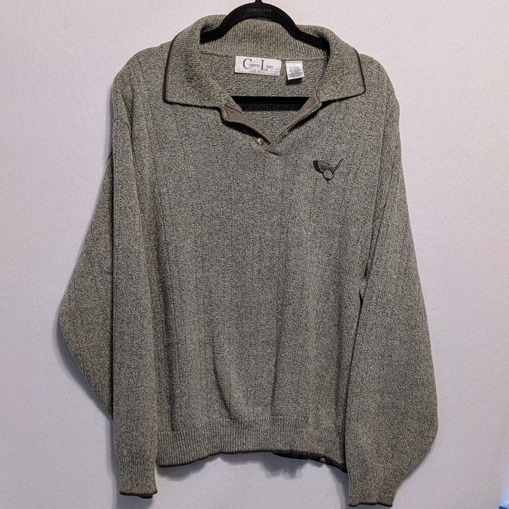 Cypress Links vintage Men's Long Sleeve Collared Pullover Sweater, Gray, XL